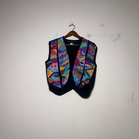 BS Collection Sweaters - BS Collection Handmade Sweater Vest Women M Tapestry Abstract Pima Cotton Peru